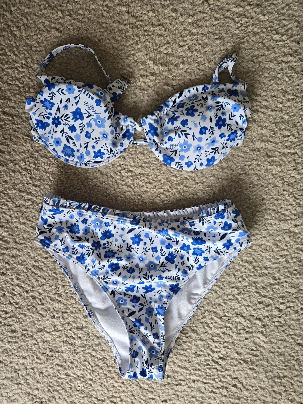 Womens Blue Floral Two-Piece Swim Set